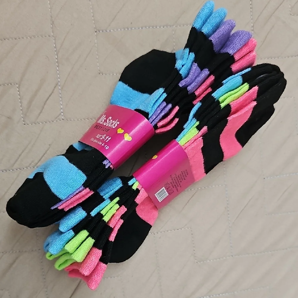 Striped Women's Socks, Bundle Of 6 Colorful Pairs